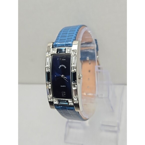 Adrienne Crystal Bezel Blue Alligator Leather Strap Womens Watch New Battery - Picture 2 of 12